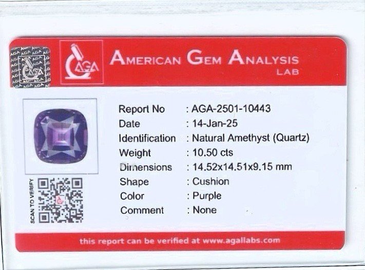 Amethyst cushion cut 10.50 carats, Brazil 5
