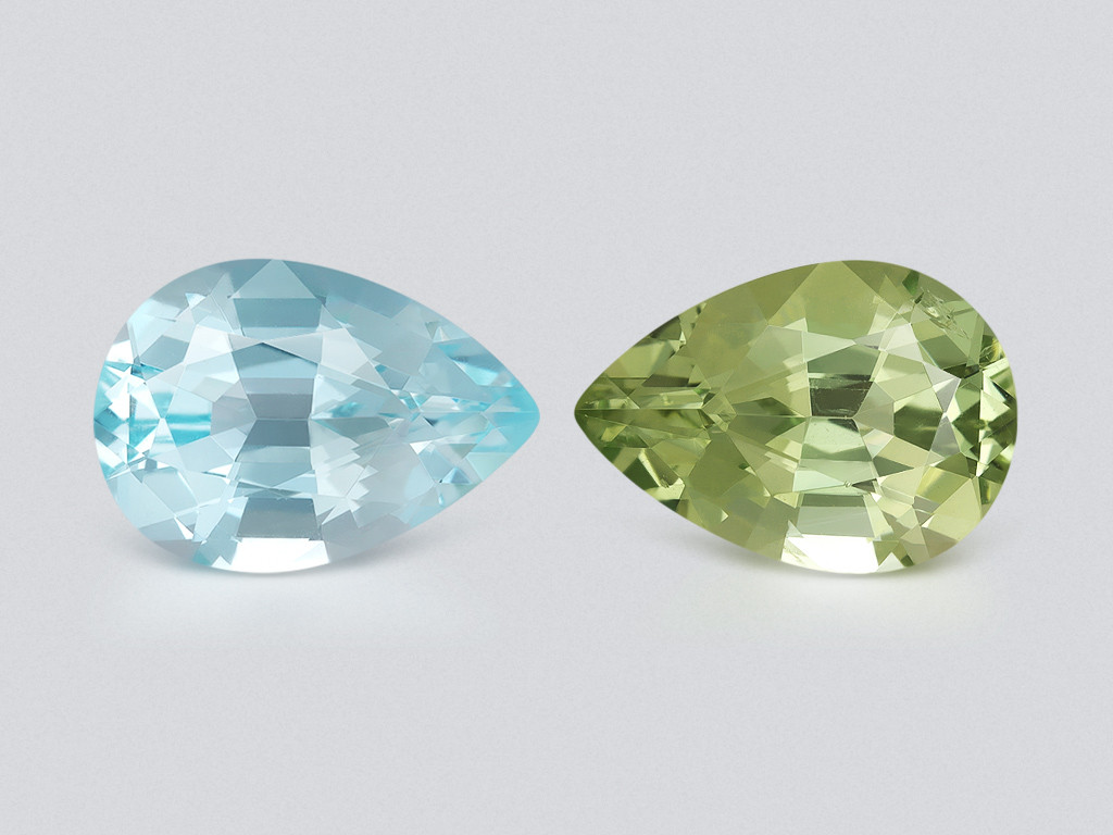 Contrasting pair of aquamarine and tourmaline oval cut 5.47 carats, Mozambique, Nigeria 5