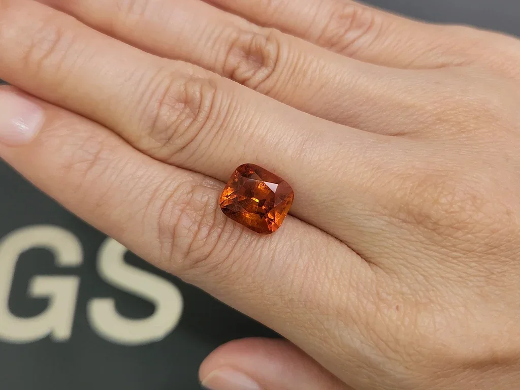 Deep orange clinohumite in cushion cut 6.77 carats, Afghanistan 2