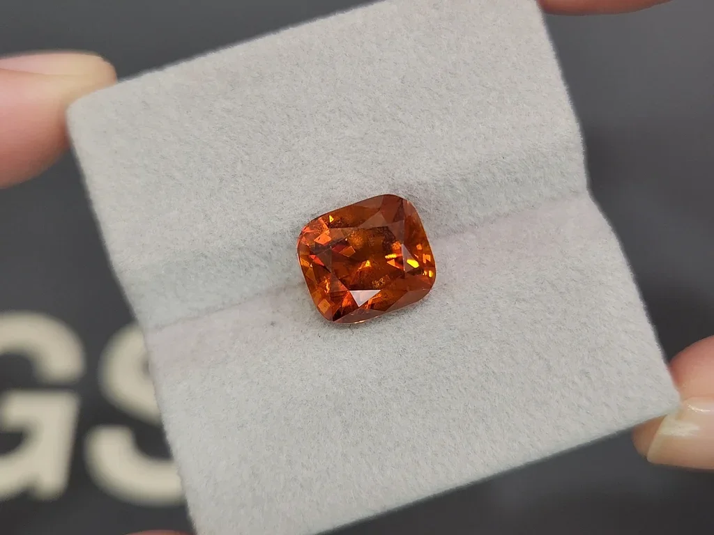 Deep orange clinohumite in cushion cut 6.77 carats, Afghanistan 4