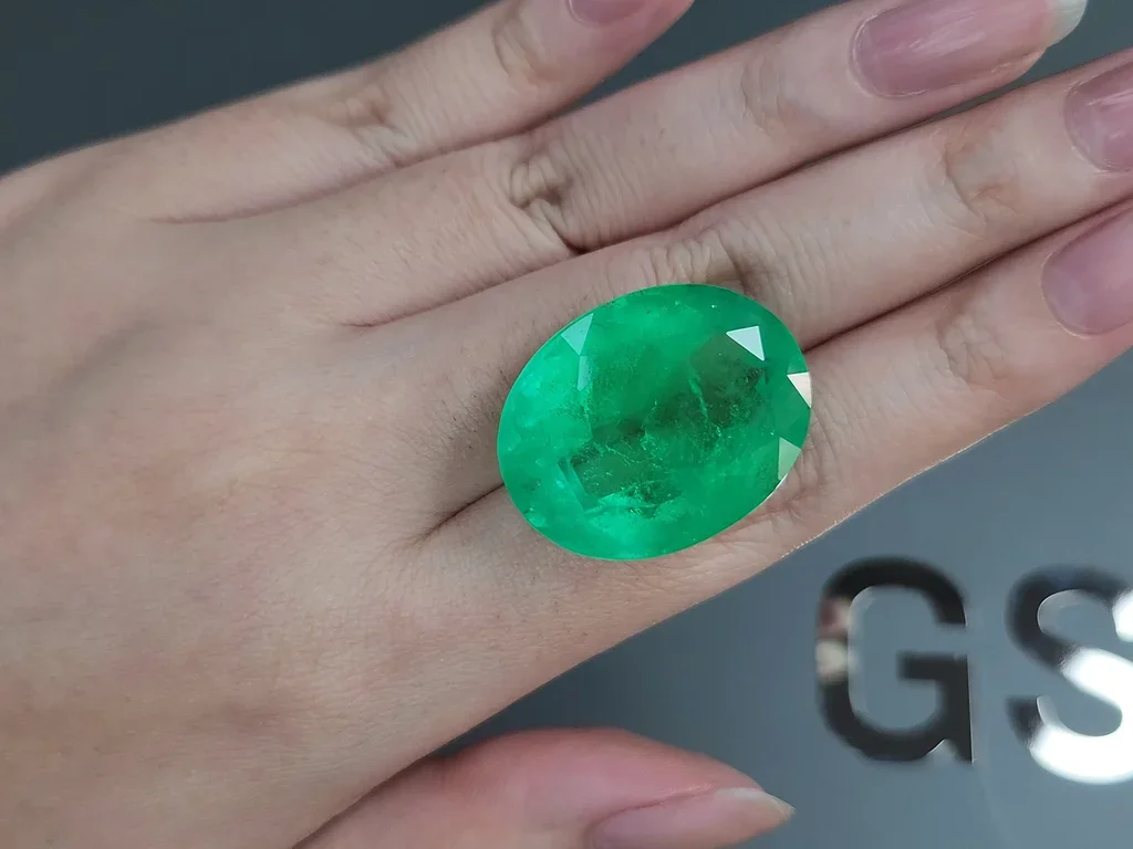 Huge Intense green emerald in oval cut 48.33 carats, Colombia 2