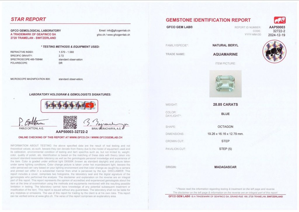 Large blue aquamarine in octagon cut 28.85 carats, Africa 5