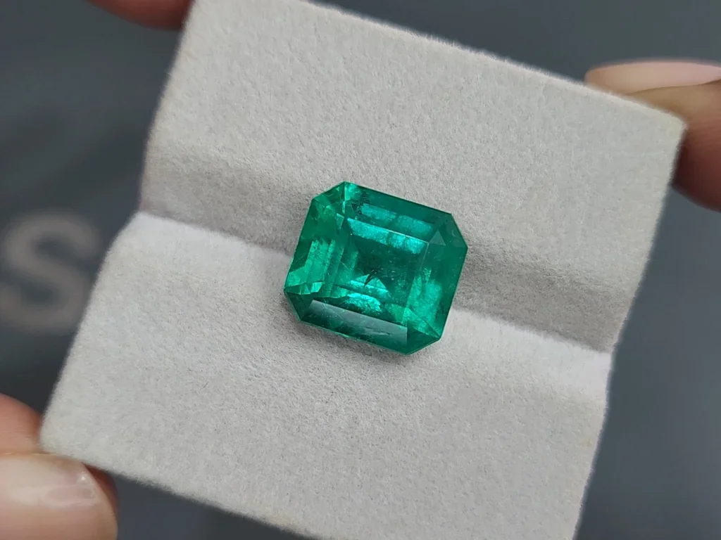 Muzo Vivid Green emerald in octagon cut 7.65 carats, Colombia (GRS) 4