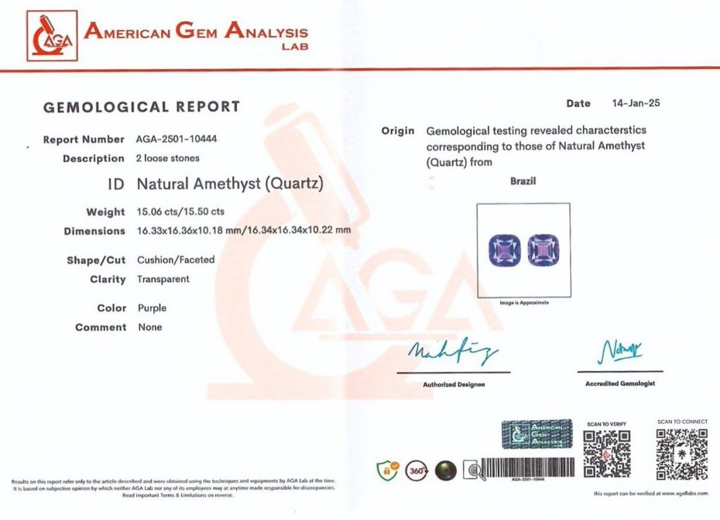 Pair of amethysts cushion cut 30.56 carats, Brazil 5