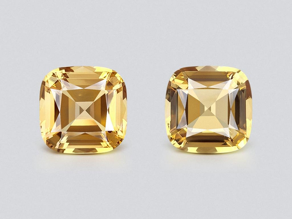 Pair of cushion cut yellow citrines 8.48 carats, Africa
