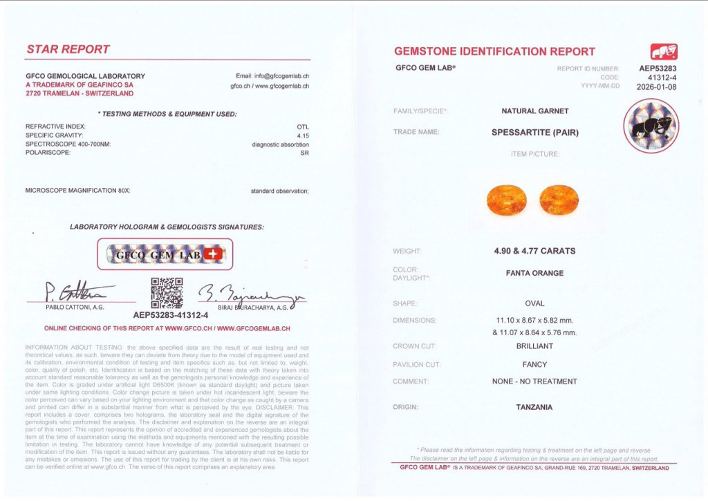Pair of Fanta spessartines oval cut 9.67 carats, Tanzania 5
