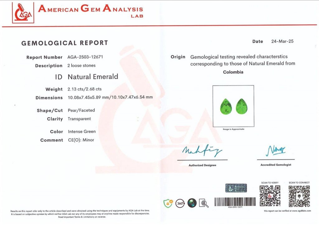 Pair of intense green emeralds in pear cut 4.81 carats, Colombia 5