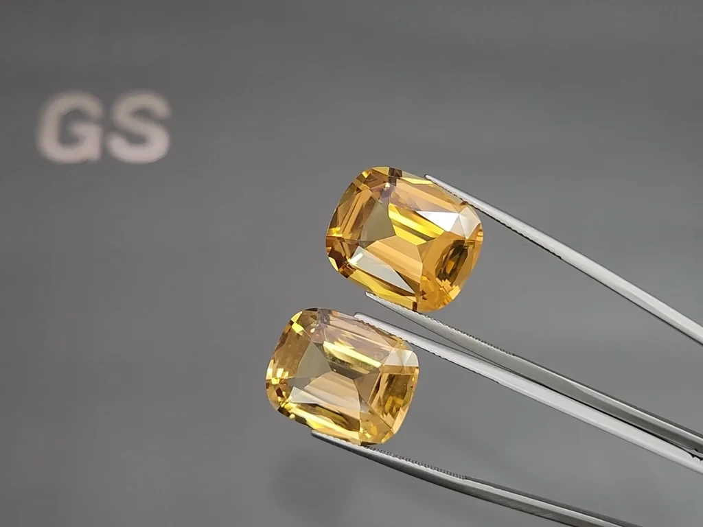 Pair of large citrines precision cut cushion 34.26 carats, Africa 3