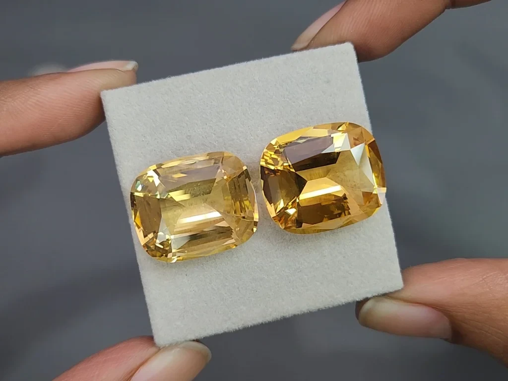 Pair of large citrines precision cut cushion 34.26 carats, Africa 4
