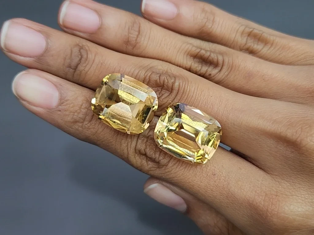 Pair of large citrines precision cut cushion 36.70 carats, Africa 2