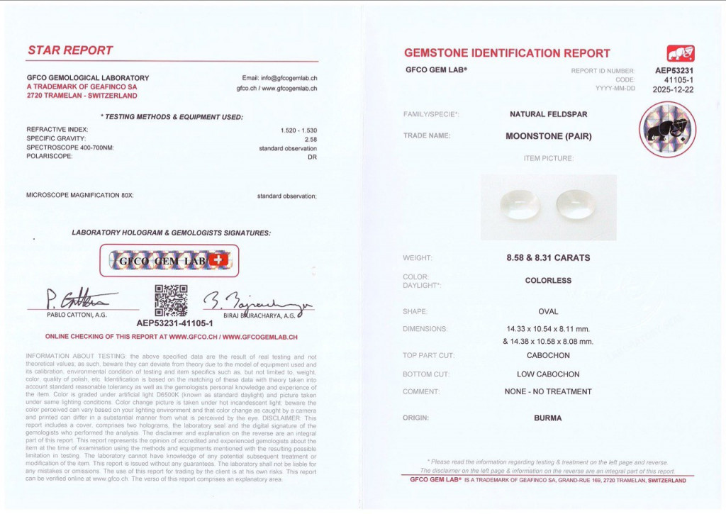 Pair of moonstones in cabochon cut 16.89 carats, Burma 5