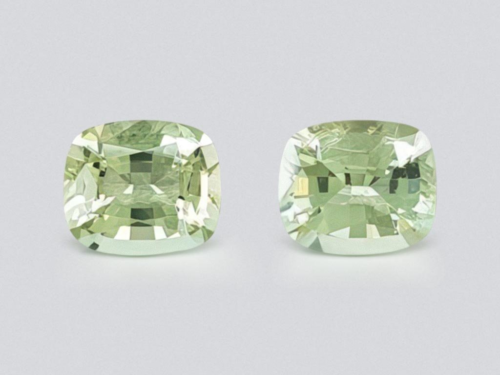 Pair of rare cushion-cut green beryls 1.87 ct, Burma