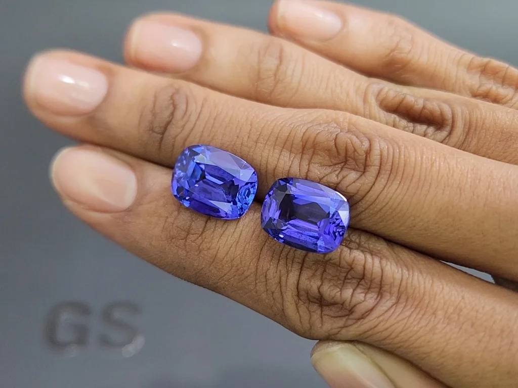 Pair of tanzanites cushion cut 14.51 carats, Tanzania 2