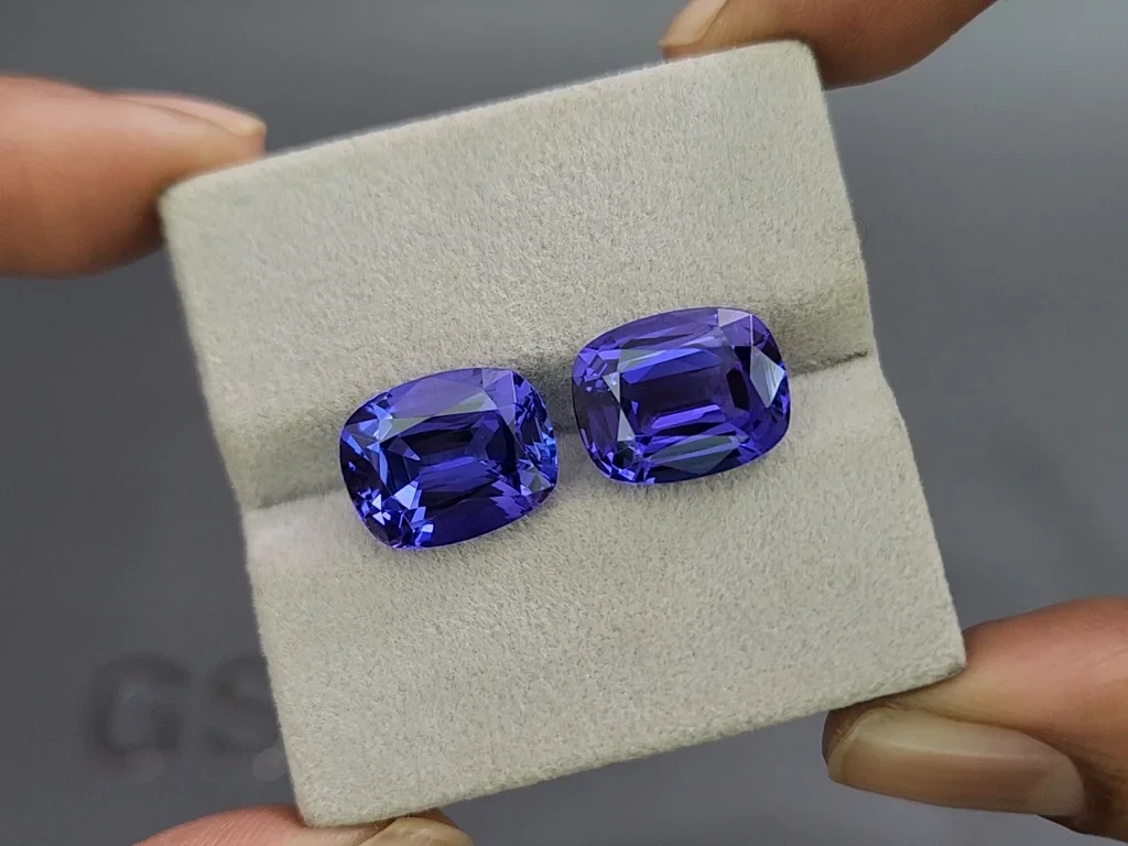 Pair of tanzanites cushion cut 14.51 carats, Tanzania 4