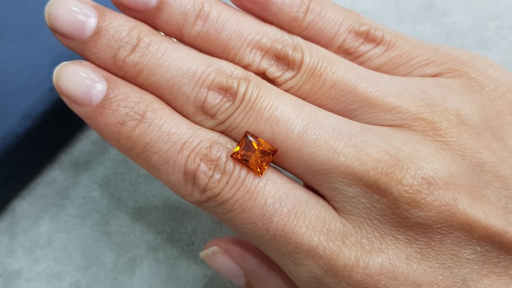 Rare vivid orange baguette-cut clinohumite 2.87 ct, Afghanistan 2