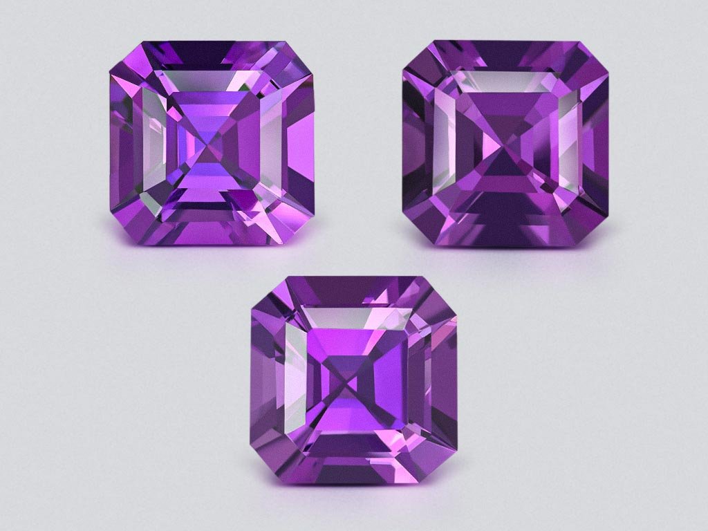 Set of amethysts in asscher cut 22.13 carats, Sri Lanka