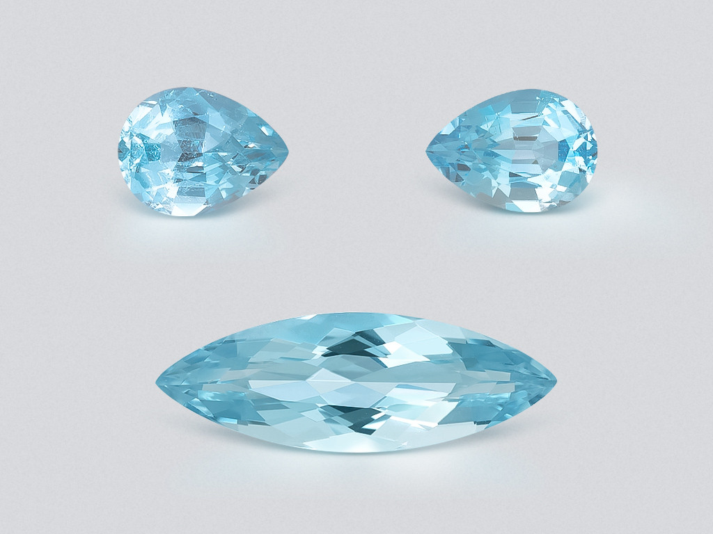 Set of aquamarines Santa Maria pear and marquise cut 5.27 carats, Mozambique