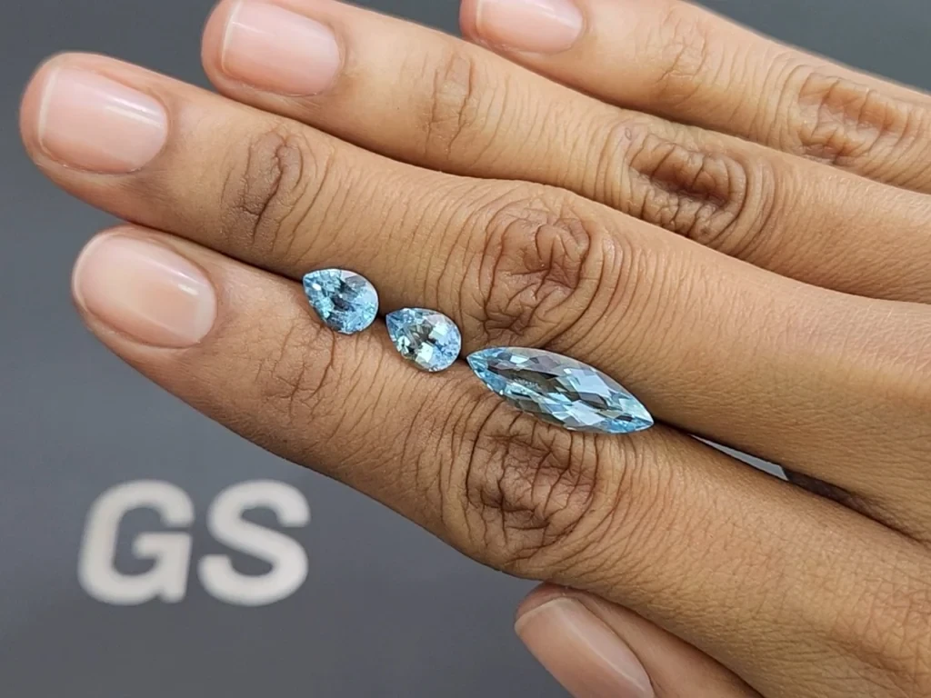 Set of aquamarines Santa Maria pear and marquise cut 5.27 carats, Mozambique 2