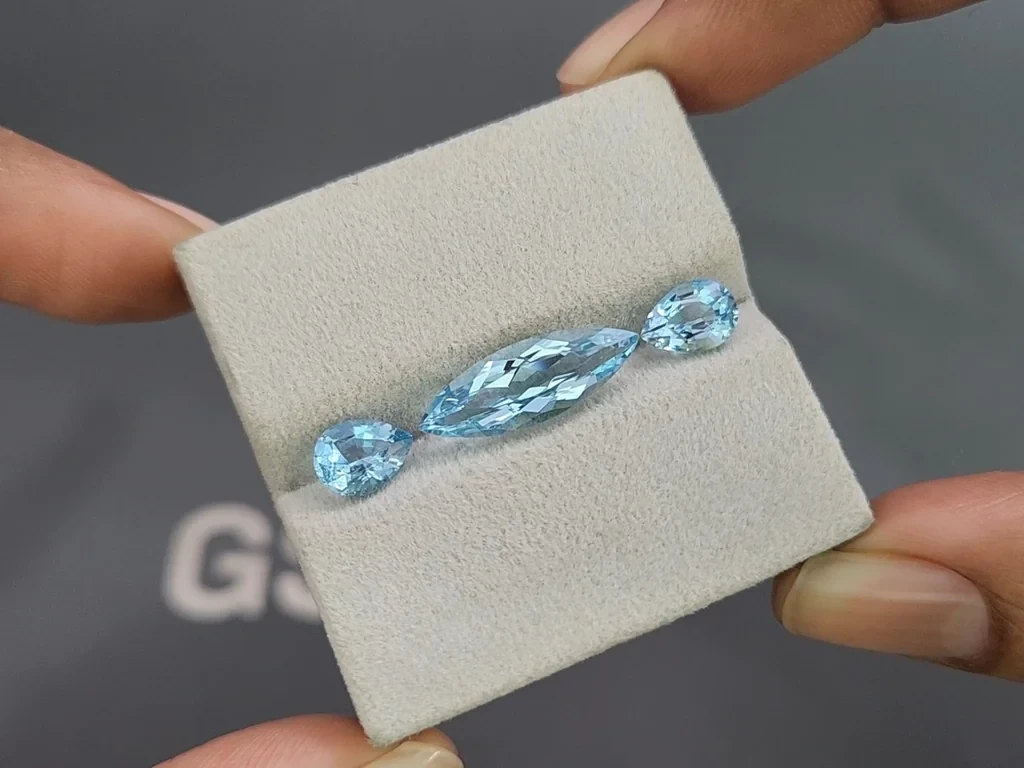 Set of aquamarines Santa Maria pear and marquise cut 5.27 carats, Mozambique 5