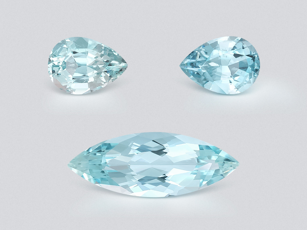 Set of aquamarines Santa Maria pear and marquise cut  7.53 carats, Mozambique