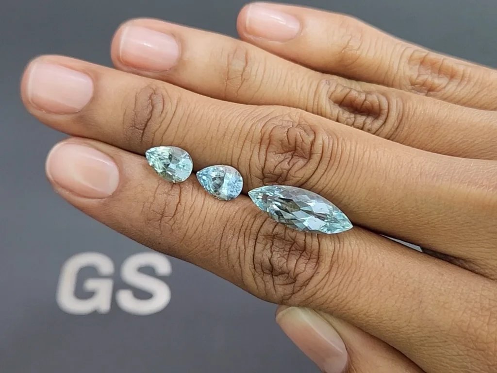 Set of aquamarines Santa Maria pear and marquise cut  7.53 carats, Mozambique 2