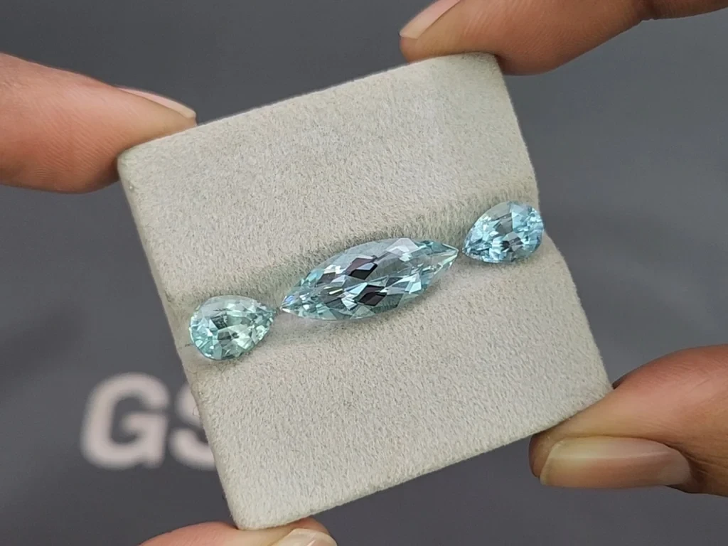 Set of aquamarines Santa Maria pear and marquise cut  7.53 carats, Mozambique 5