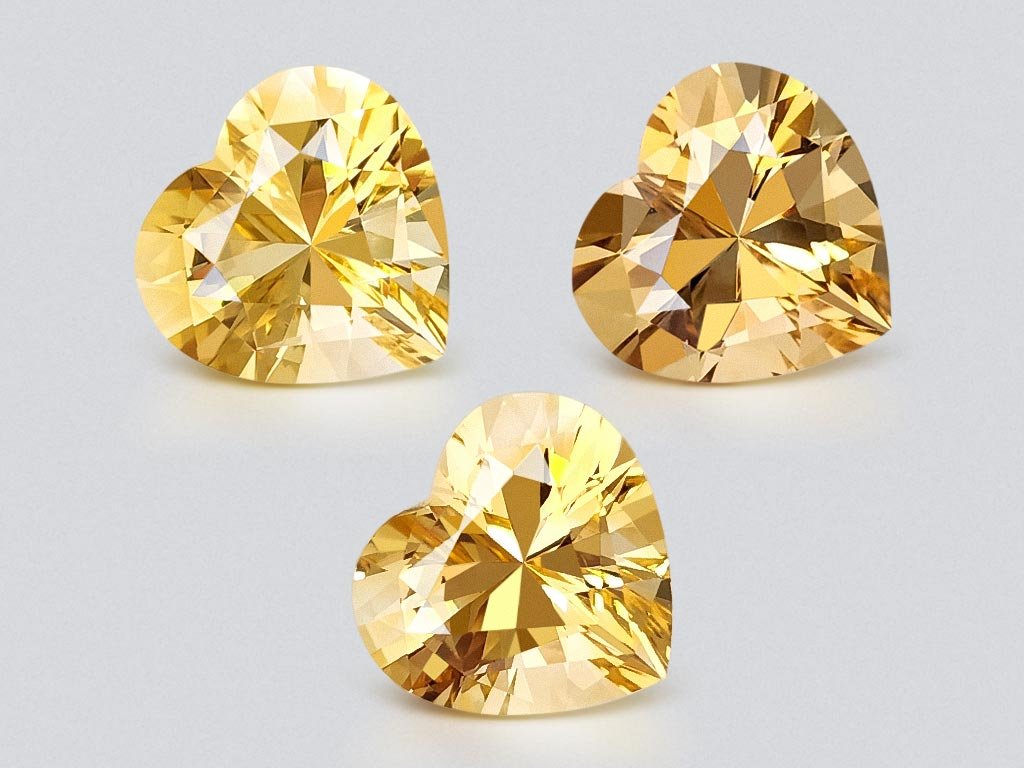 Set of citrines, high precision cut heart 13.73 carats, Africa