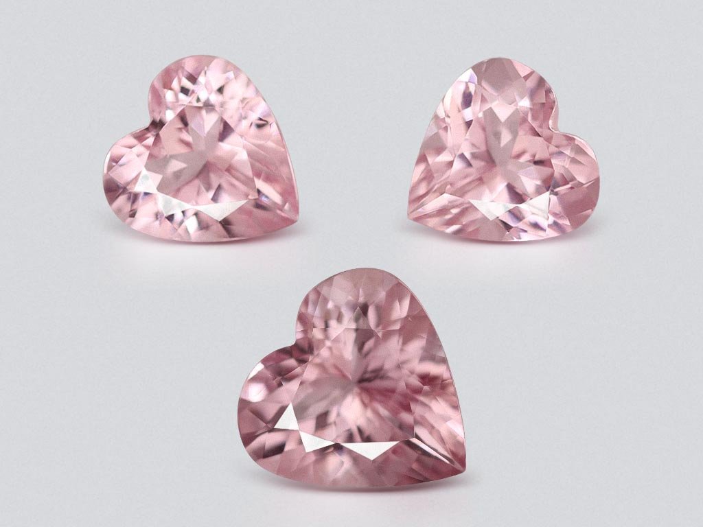 Set of pink morganites in heart shape 6.56 carats, Madagascar