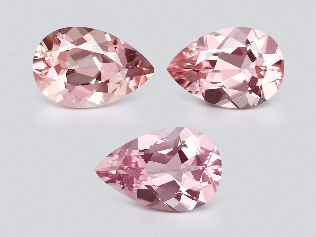 Set of pink morganites in pear cut 5.21 carats