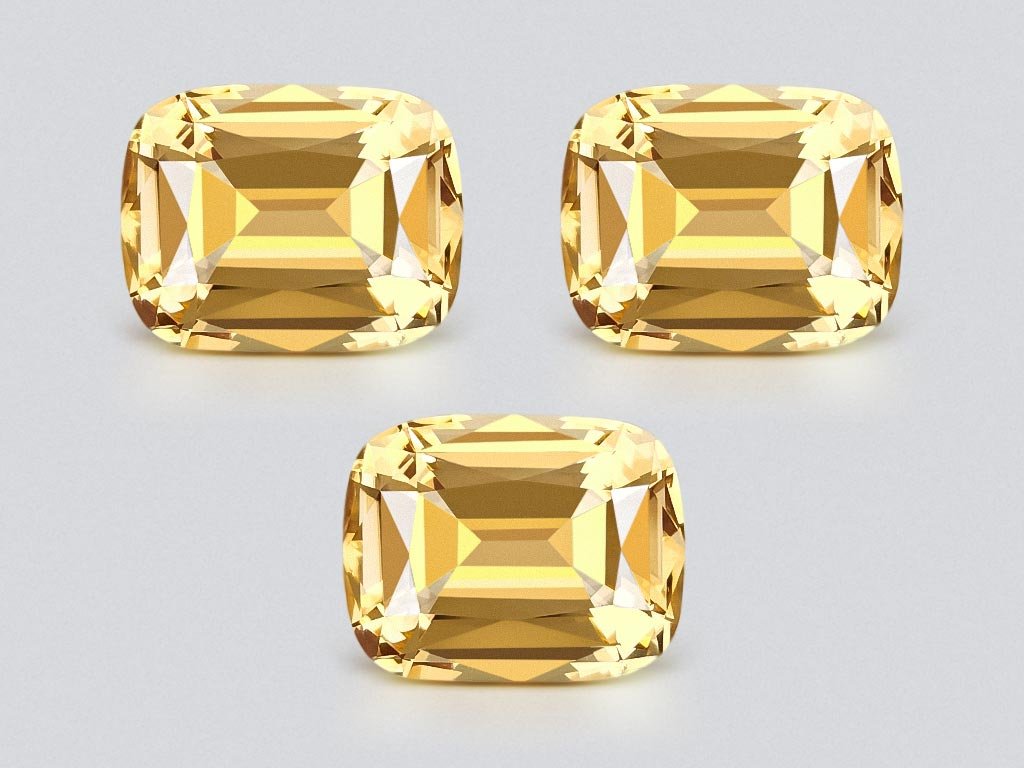 Set of yellow citrines in a high-precision cushion cut 33.52 carats, Africa