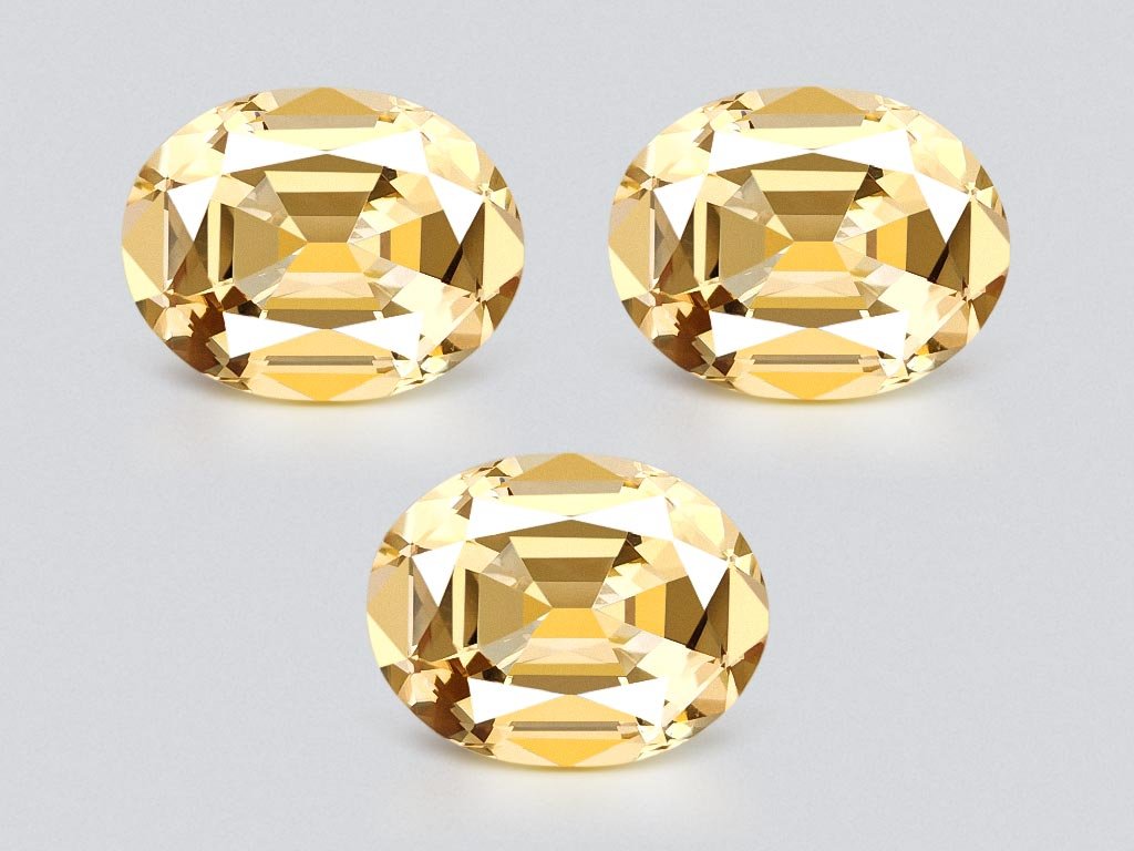 Set of yellow citrines in a high-precision cut oval 27.53 carats, Africa
