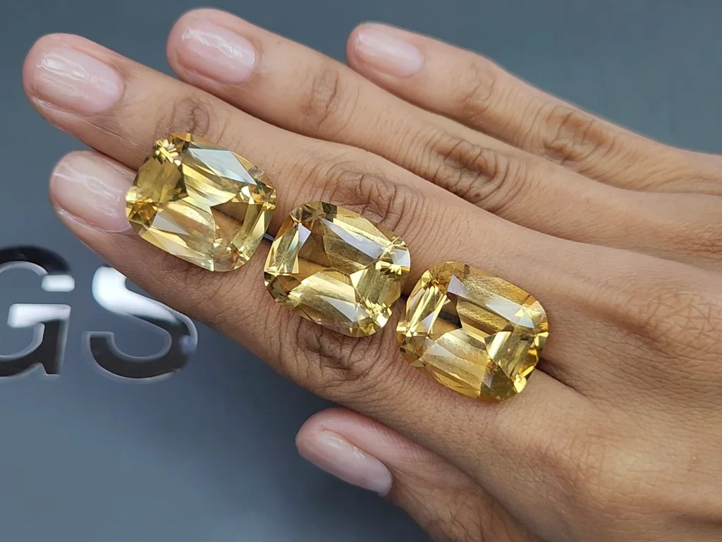 Set of yellow citrines in high precision cushion cut 55.00-57.00 ct, Africa 2