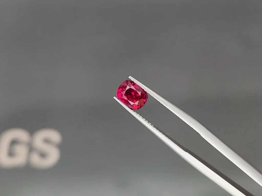 Unheated Crimson Red ruby cushion cut 2.02 carats, Mozambique. Gubelin 3