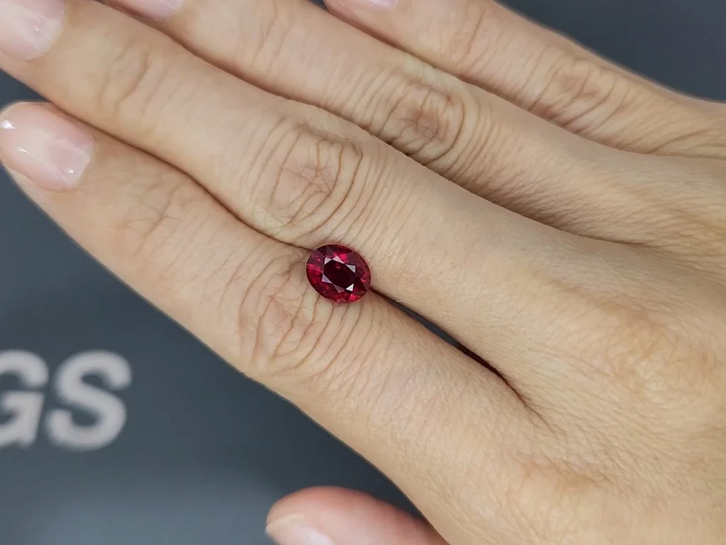 Unheated ruby Crimson Red oval cut 2.06 carats, Mozambique. Gubelin 2