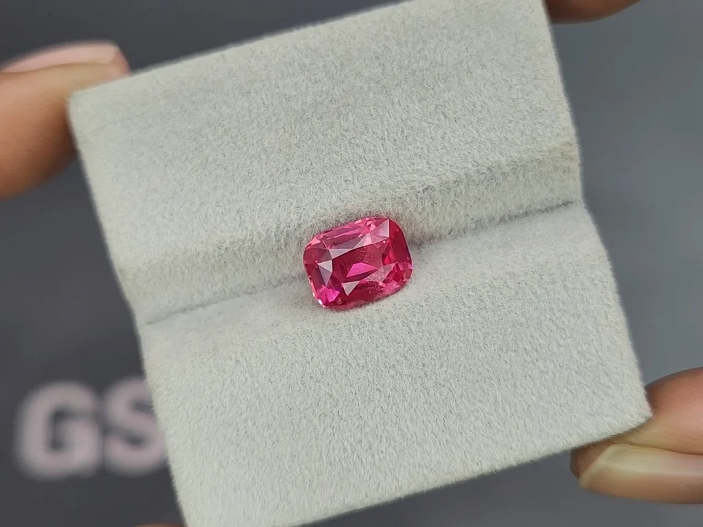 Vibrant Vivid Pink Mahenge spinel in cushion cut 2.57 carats, Tanzania 4