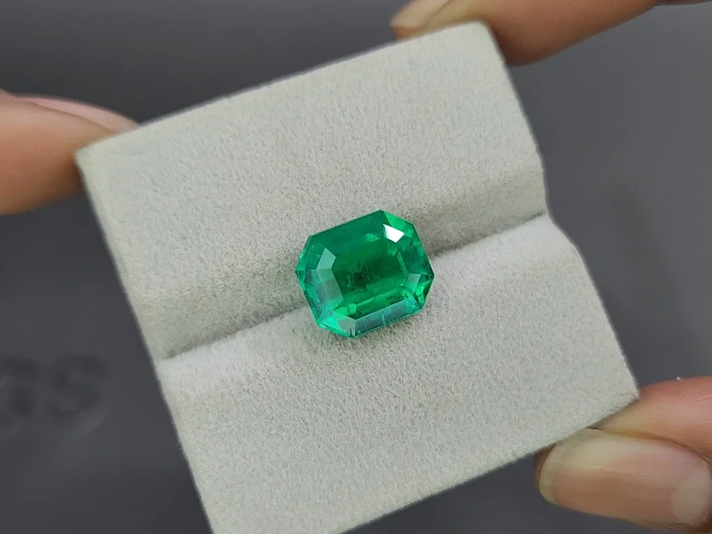 Vivid Green emerald with rare Butterfly-wing effect Mariposa in octagon cut 5.67 carats, Colombia 4
