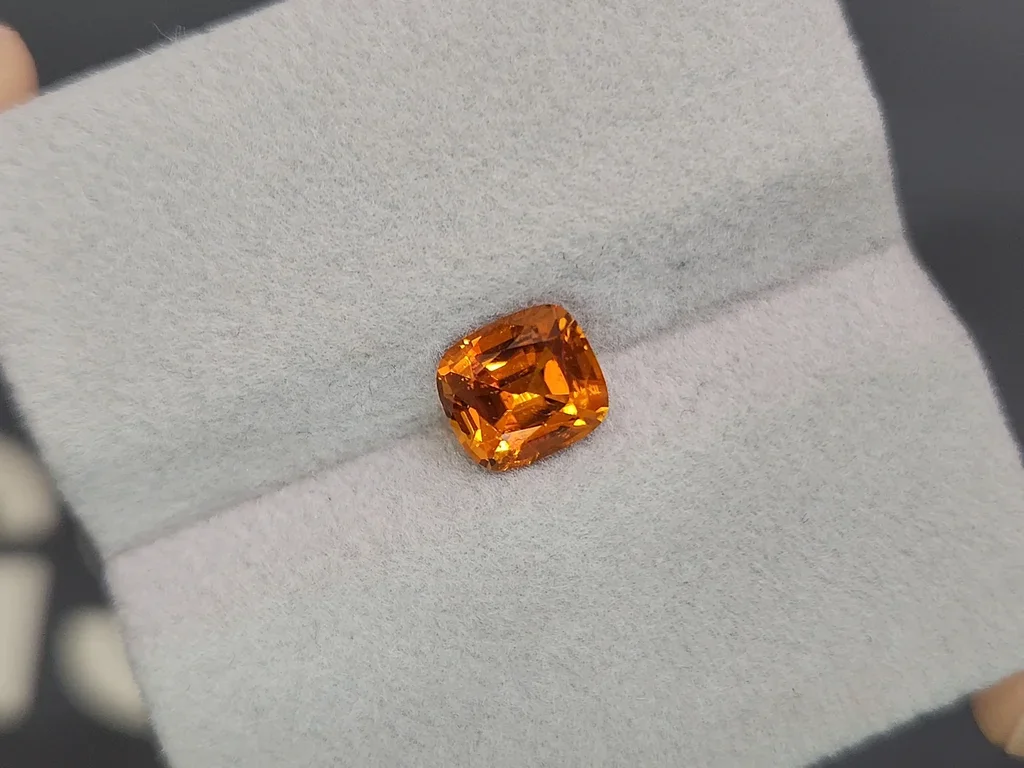 Vivid orange clinohumite in cushion cut 1.63 carats, Afghanistan 4