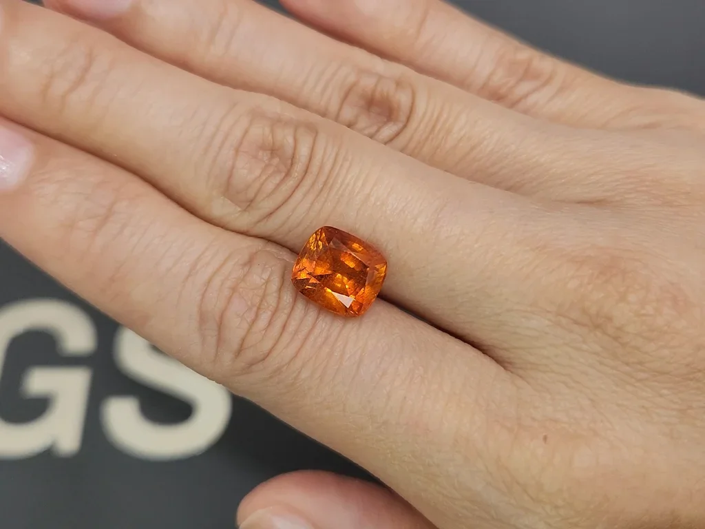 Vivid orange clinohumite in cushion-cut 4.59 carats, Afghanistan 2